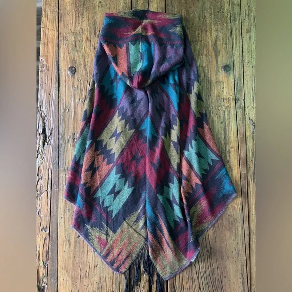 Multicolor Fringe Woven Poncho/Cape - Picture 2 of 7